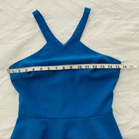 Elizabeth & James Sonya Dress Lapis Blue high neck a-line fit flare scuba size 4 - Picture 7 of 11